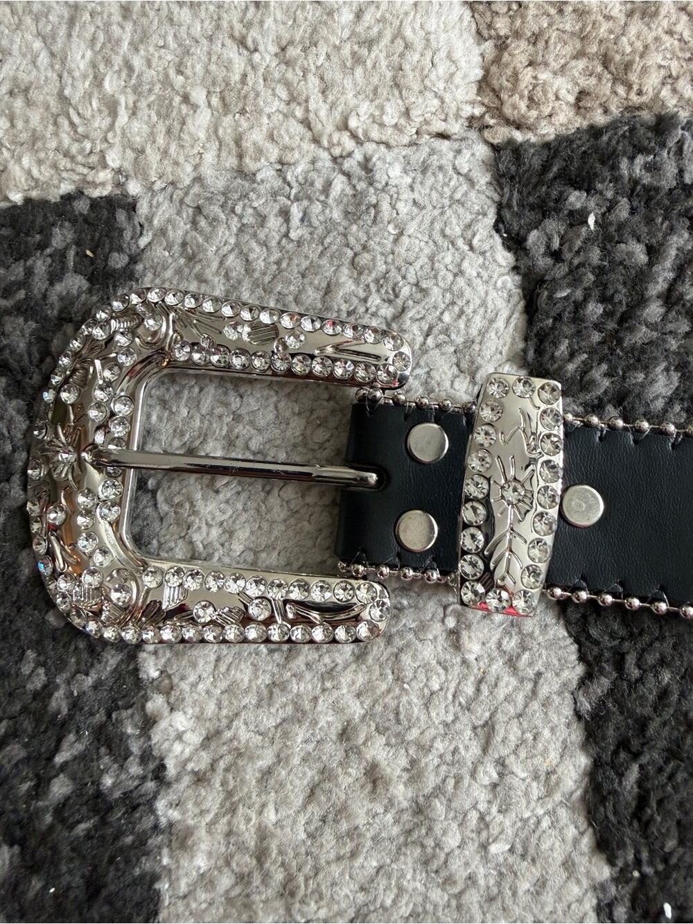 Sparkly Rhinestone Diamond Sequin Cross Studded Black Western Belt for Men/Women - Picture 4 of 6